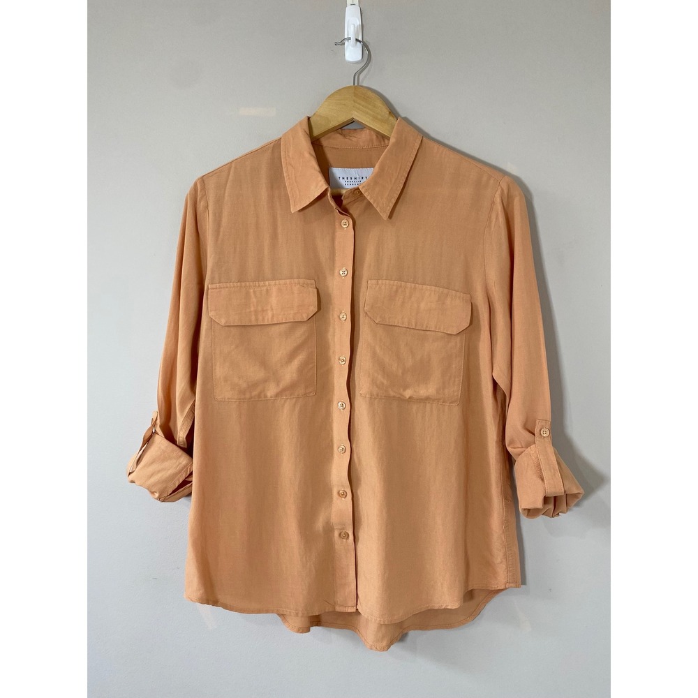 The Shirt by Rochelle‎ Behrens Orange Bamboo Blend Button Up Blouse Size LARGE